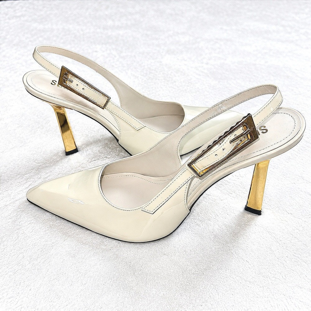 Schutz Ciara Pearl White Patent Leather Slingback Stiletto Heel Pumps 8.5B
